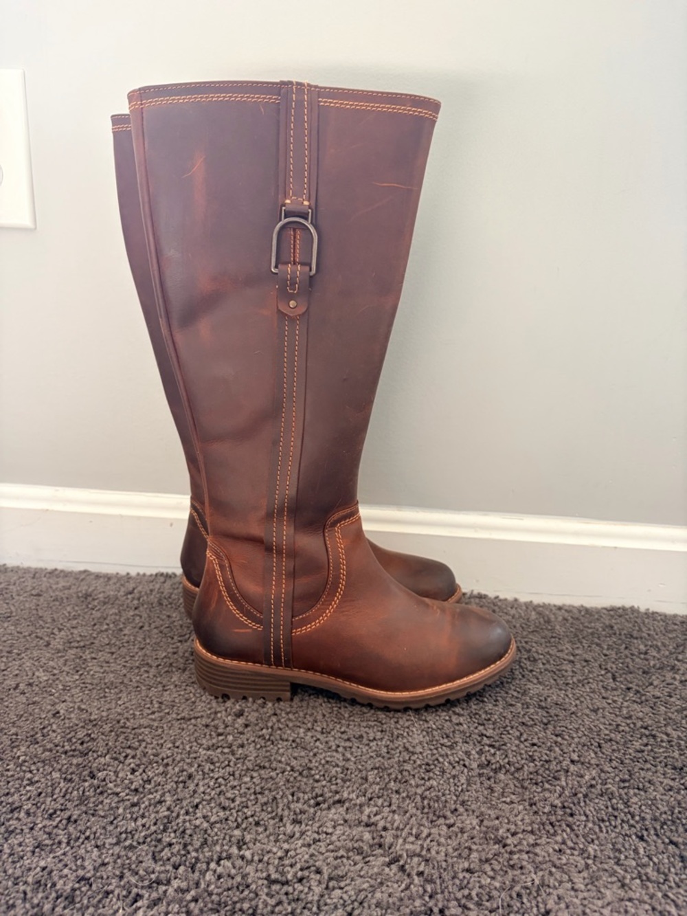 Clarks Brown Leather Riding Boots | Women’s 6.5W | Classic Everyday Style